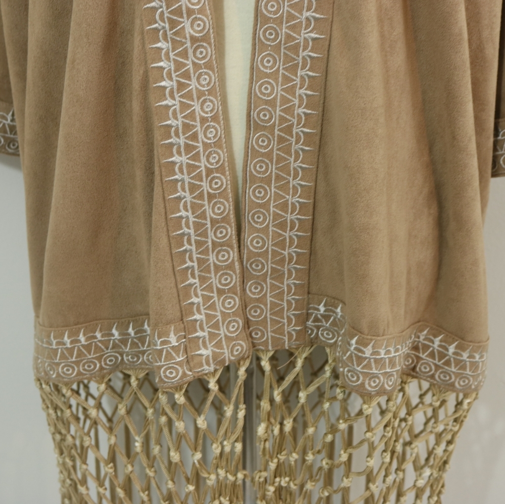 Chloah Tan Embroidered Fringe  Boho Kimono - Picture 7 of 12